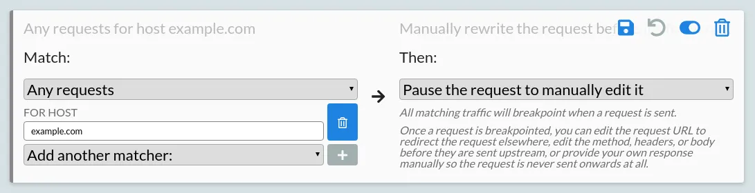 A configured rule to rewrite example.com traffic