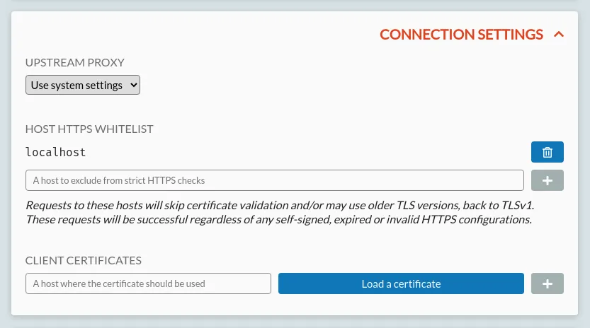 The connection settings card