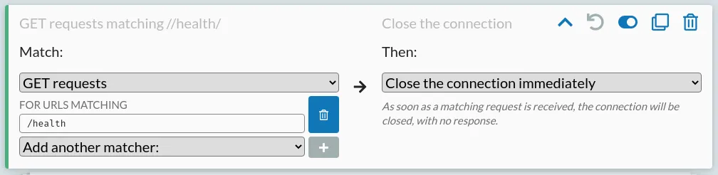 A mock rule that close the connection whenever a health check request is sent