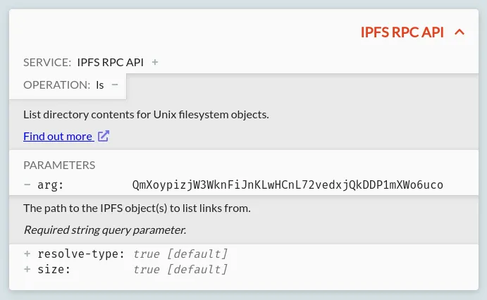 A card showing the details of an IPFS request