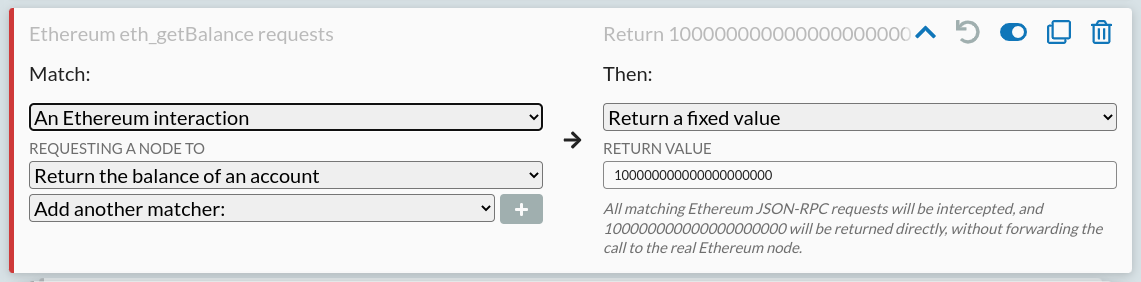 A rule mocking Ethereum balances to return 100ETH