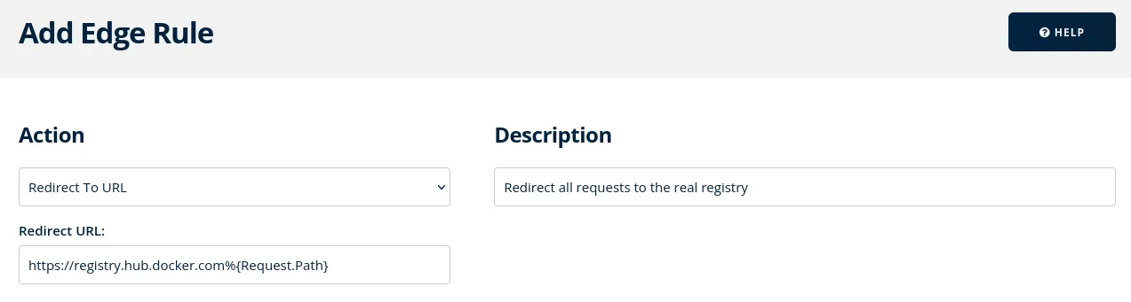 A Bunny.net edge rule, redirect all traffic to registry.hub.docker.com%Request.Path