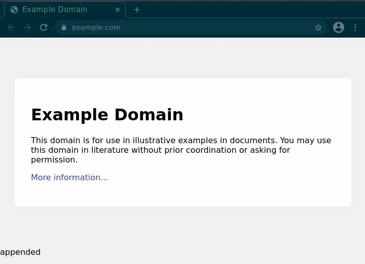 Example.com with extra text appended