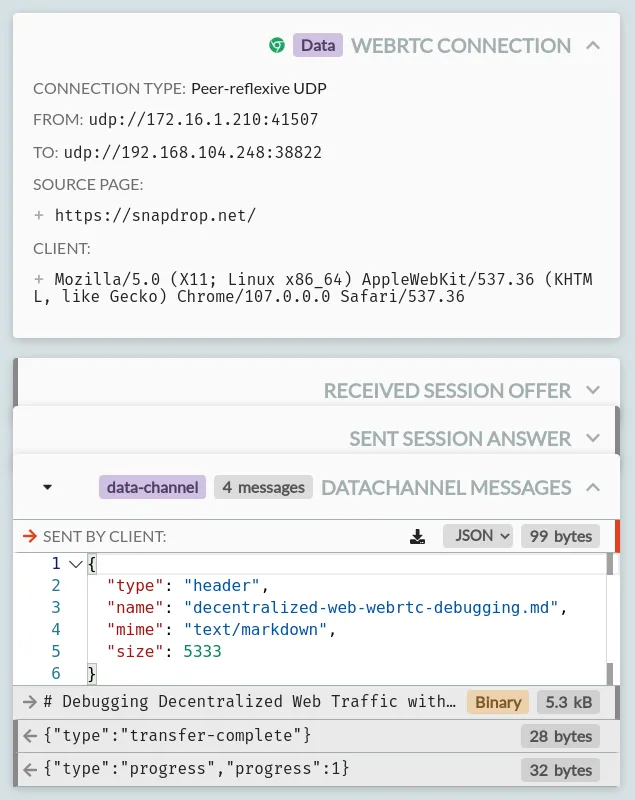 Snapdrop sending a file between two peers over WebRTC