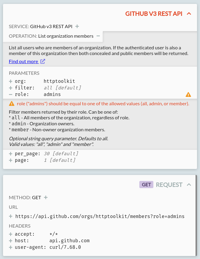 HTTP Toolkit using OpenAPI specs to check GitHub traffic