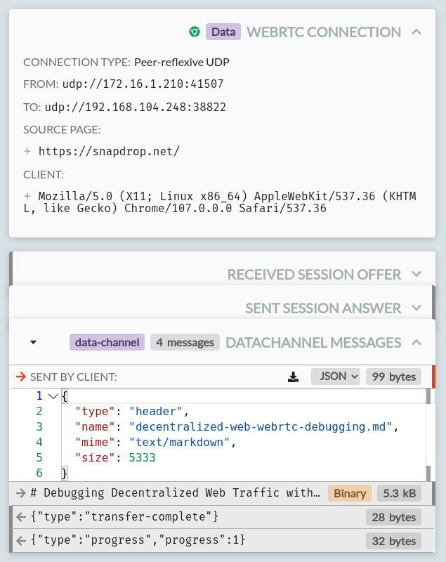 Snapdrop sending a file between two peers over WebRTC