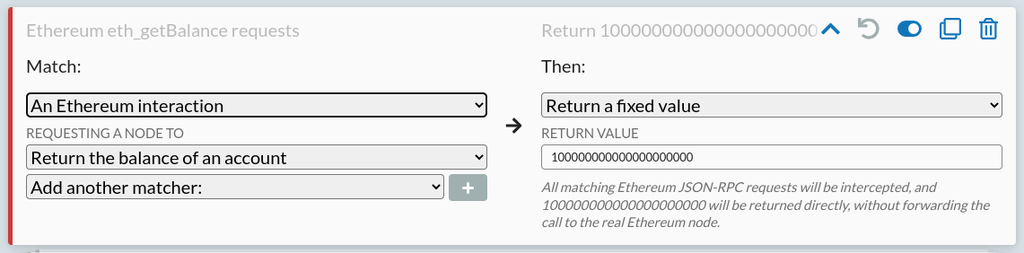 A rule mocking Ethereum balances to return 100ETH