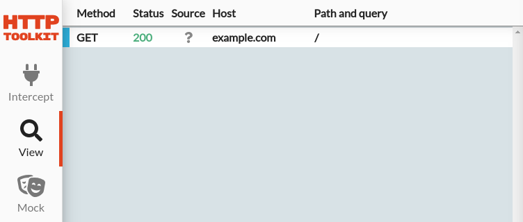 An intercepted example.com request in HTTP Toolkit
