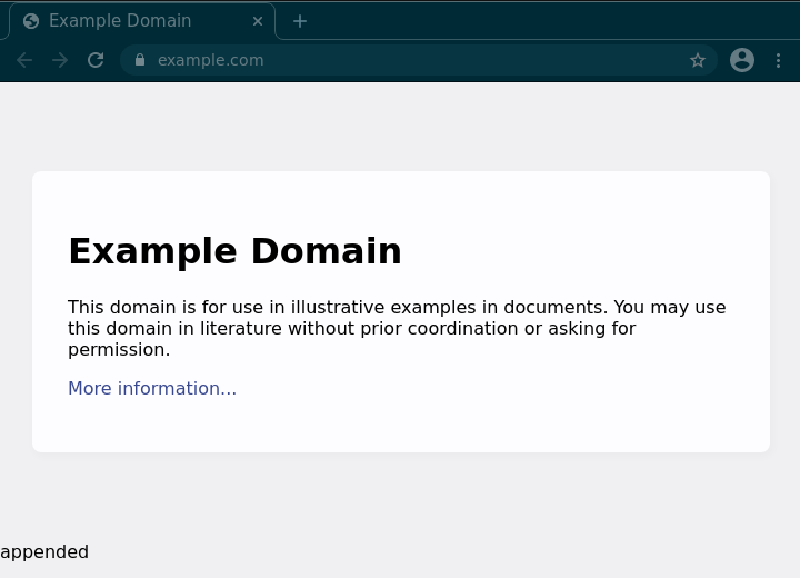 Example.com with extra text appended