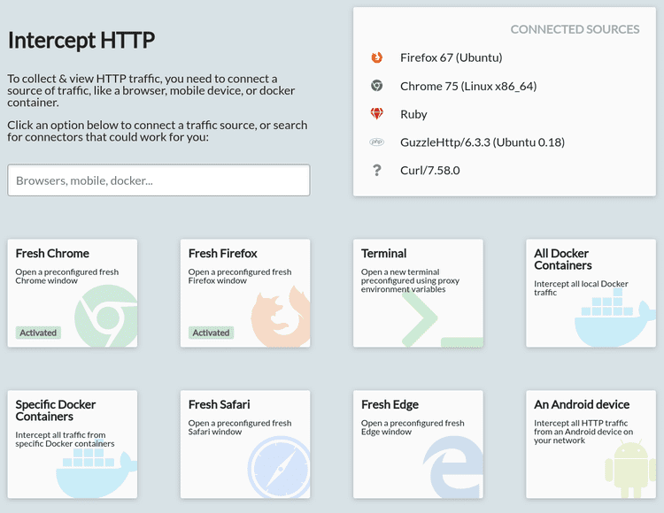 HTTP interception for Chrome, Firefox, CLI tools, Docker, Edge, Android and more