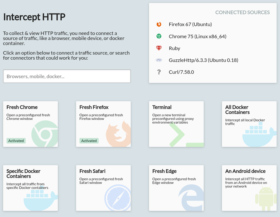 The HTTP Toolkit intercept page